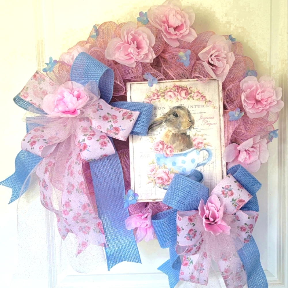 Baby Shower Bunny Wreath Rabbit Deco Mesh Bows Child Gift